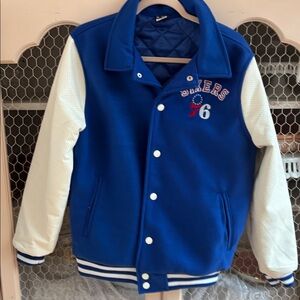 Ultra Game Unisex Adult NBA Varsity coat Philadelphia 76ers leather arms
